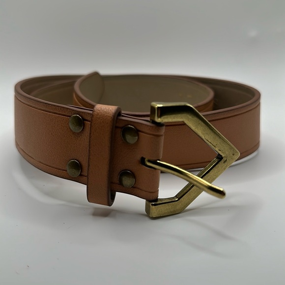 Express vegan leather brown belt with brass hardware - Picture 1 of 6
